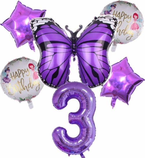 Mor Kelebek Mor Renk 3 Yaş Rakam Balon Set Doğum Günü Parti Mor Renk Helyum Balon Mor Rakam Balon