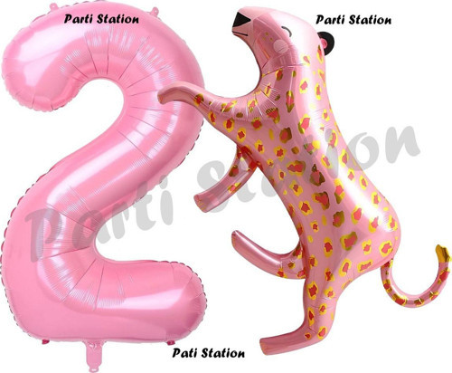 Pembe Leopar 2 Yaş Balon Set Pembe Leopar Safari Konsept Doğum Günü Parti Balon Set