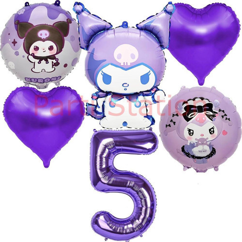 Kuromi 5 Yaş Balon Set Anime Sanrio Mymelody Cinnamonroll Hello Kitty Kuromi Konsept Doğum Günü Set