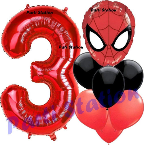 Örümcek Adam 3 Yaş Balon Ve Kırmızı Rakam Balon Doğum Günü Parti Set Spiderman Kırmızı Balon Set
