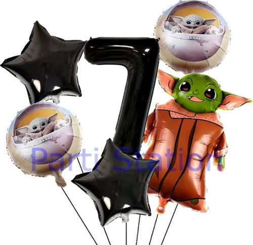Star Wars Yoda 1 Yaş Siyah Rakam Balon Set Yıldız Savaşları Yoda Konsept Doğum Günü Balon Set