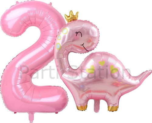 Pembe Dinozor 2 Yaş Pembe Renk Rakam Balon Set Sevimli Pembe Dinozor Konsept Doğum Günü Balon Set