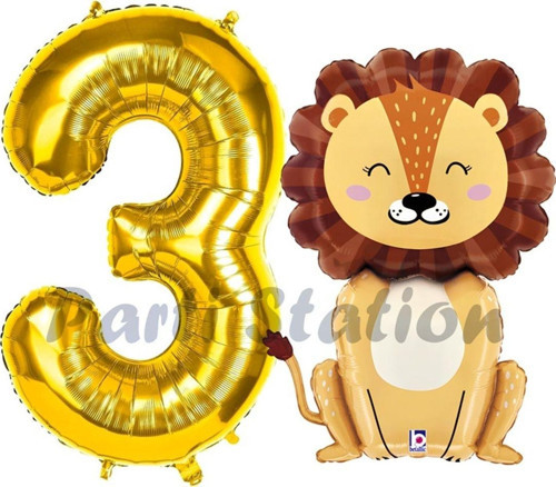 Aslan Balon 3 Yaş Balon Set Safari Konsept Aslan Balon Ve Gold Renk Rakam Balon