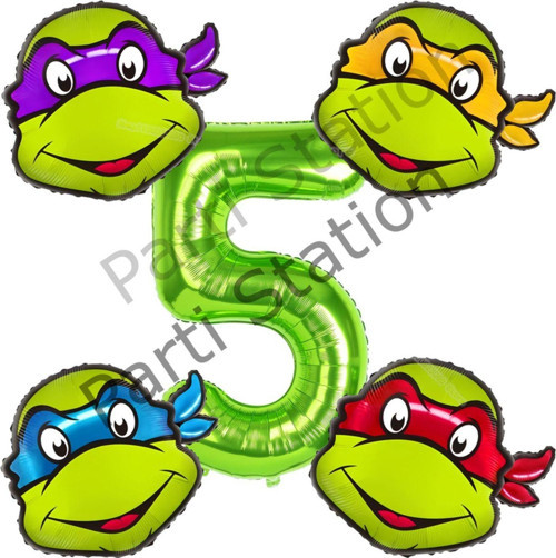 Ninja Kaplumbağalar 5 Yaş Yeşil Balon Set Ninja Turtles Konsept Doğum Günü Balon Set Mbappe Balon