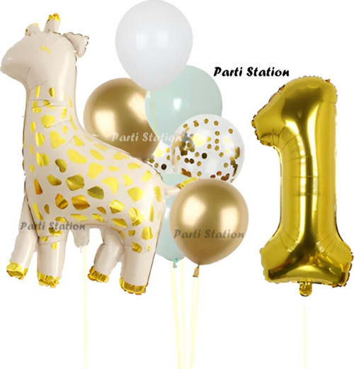 Sevimli Zürafa Konsept 1 Yaş Doğum Günü Balon Set Safari Tema Zürafa Parti Doğum Günü Balon Set