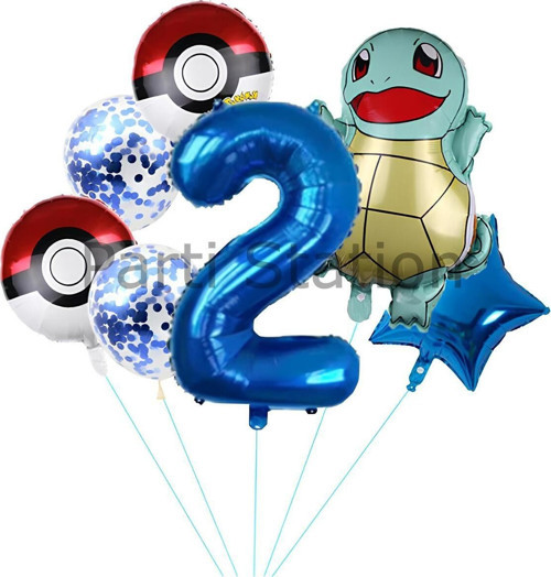 Pokemon Squirtle Konsept 2 Yaş Balon Set Pokemon Squirtle Yıldız Balon Doğum Günü Folyo Balon Set