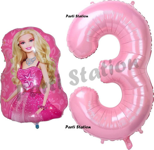 Barbie Balon Konsept 3 Yaş Balon Set Barbie Ve Pembe Rakam Balon Doğum Günü Balon Set