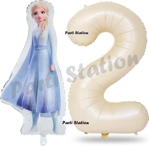 Elsa Frozen Balon 2 Yaş Doğum Günü Set Frozen Karlar Ülkesi Konsept Balon Ve Krem Rakam Balon