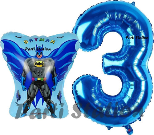 Batman Konsept 3 Yaş Balon Set Batman Yarasa Ve Lacivert Rakam Balon Doğum Günü Balon Set