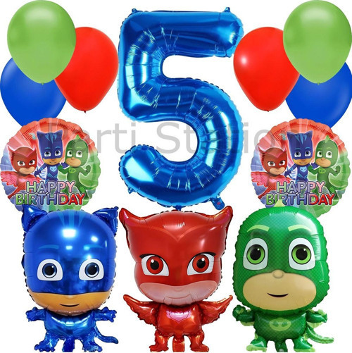 Pijamaskeliler 5 Yaş Balon Seti Pjmasks Konsept Helyum Balon Set Pijamaskeli Doğum Günü Set