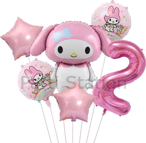 Sanrio Kuromi Mymelody 2 Yaş Balon Set Anime Hello Kitty Kuromi Melody Konsept Doğum Günü Balon