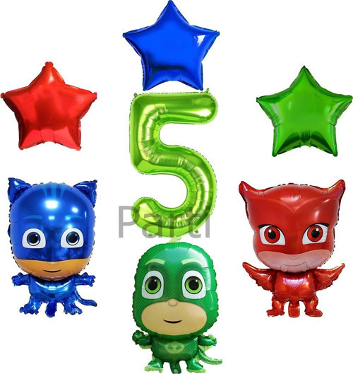 Pijamaskeliler 5 Yaş Yeşil Rakam Balon Set Pjmasks Konsept Balon Set Pijamaskeli Doğum Günü Set