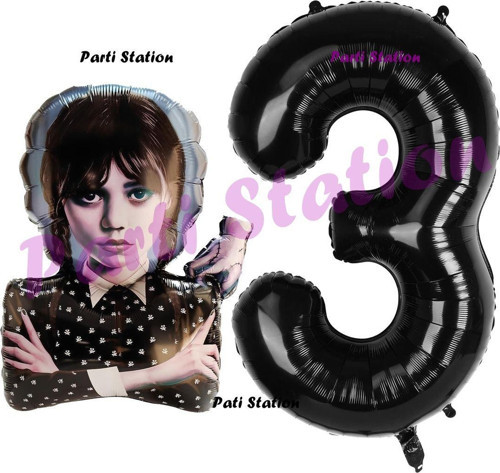 Wednesday 3 Yaş Balon Ve Siyah Rakam Balon Doğum Günü Parti Set Wednesday Addams Balon
