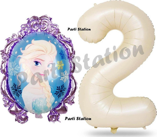 Frozen Balon 2 Yaş Doğum Günü Set Frozen Elsa Konsept Balon Ve Krem Rakam Balon Doğum Günü Set