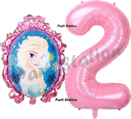 Frozen Balon 2 Yaş Doğum Günü Set Karlar Ülkesi Konsept Balon Ve Pembe Rakam Balon Doğum Günü Set