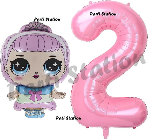 Prenses Lol Bebek 2 Yaş Balon Ve Pembe Rakam Balon Doğum Günü Parti Set