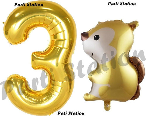 Woodland Sincap Balon 1 Yaş Balon Set Sincap Balon Ve Gold Rakam Balon Doğum Günü Seti