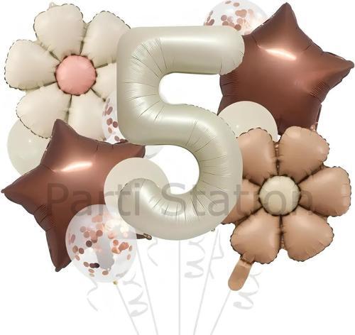 Retro Renk Papatya Konsept 5 Yaş Balon Set Retro Renk Tema Doğum Günü Parti Balon Set
