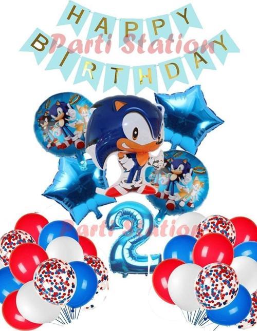 Sonic Tilki Konsept 2 Yaş Balon Set Sonic Doğum Günü Lacivert Balon Set