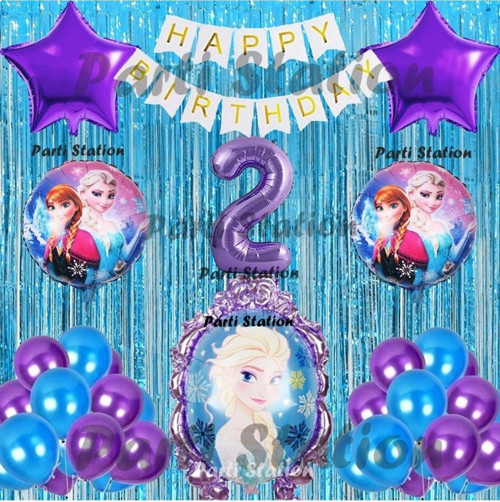 Frozen Elsa Balon Set 2 Yaş Karlar Ülkesi Frozen Elsa Mor Konsept Doğum Günü Parti Balon Set