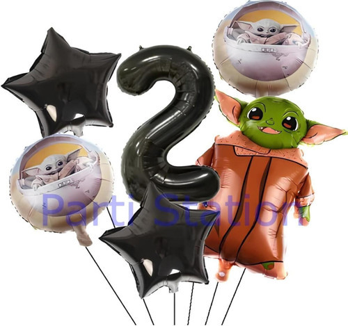 Star Wars Yoda 1 Yaş Siyah Rakam Balon Set Yıldız Savaşları Yoda Konsept Doğum Günü Balon Set