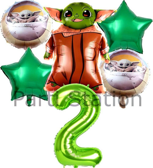 Star Wars Yoda 2 Yaş Yeşil Rakam Balon Set Yıldız Savaşları Yoda Konsept Doğum Günü Balon Set