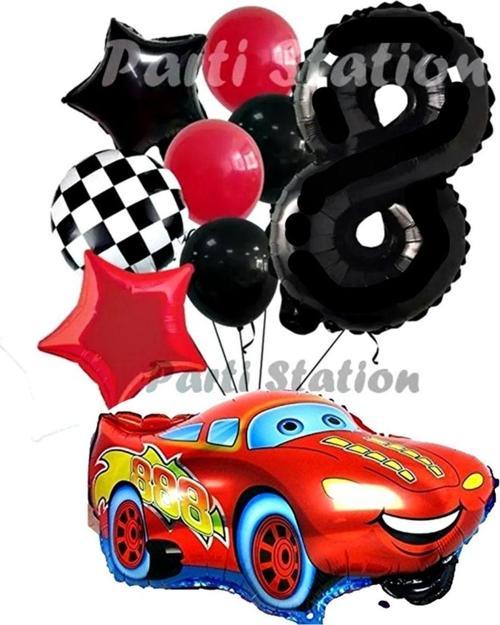 Cars Şimşek Mcqueen Yarış Arabası Konsept 8 Yaş Balon Set Cars Arabalar Doğum Günü Balon Set