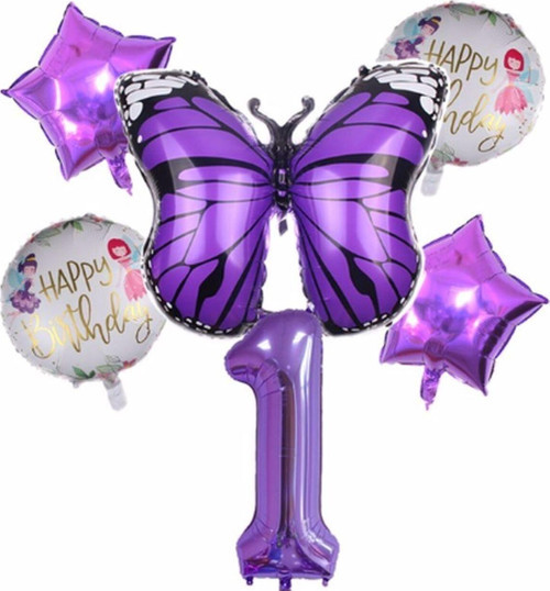 Mor Kelebek Mor Renk 1 Yaş Rakam Balon Set Doğum Günü Parti Mor Renk Helyum Balon Mor Rakam Balon