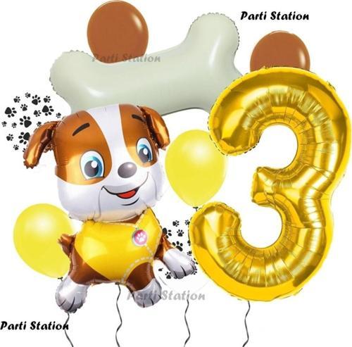 Paw Patrol İş Araçları İnşaat İşçisi Köpek Rubble 3 Yaş Balon Set Pav Petrol Konsept Doğum Günü Set