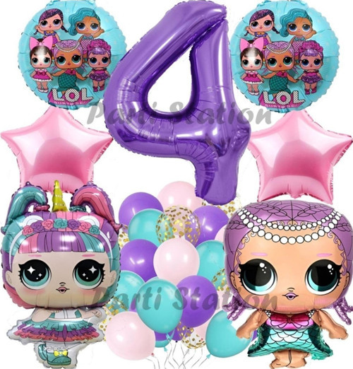 Lol Konsept 4 Yaş Balon Set Unicorn Lol Mor Rakam Balon Parti Doğum Günü Balon Set