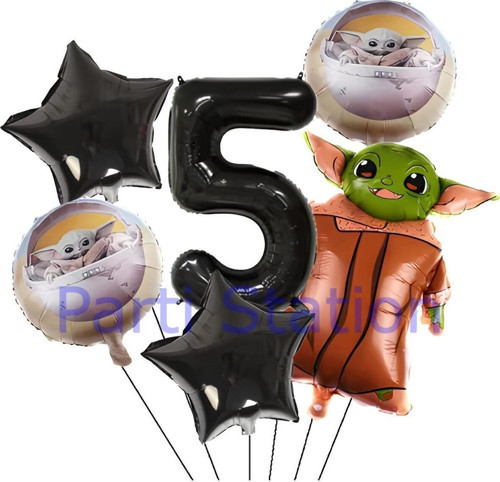 Star Wars Yoda 1 Yaş Siyah Rakam Balon Set Yıldız Savaşları Yoda Konsept Doğum Günü Balon Set