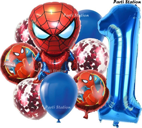 Spiderman Yıldız Balonlu 1 Yaş Konsept Doğum Günü Balon Set Örümcek Adam Spiderman Balon Set