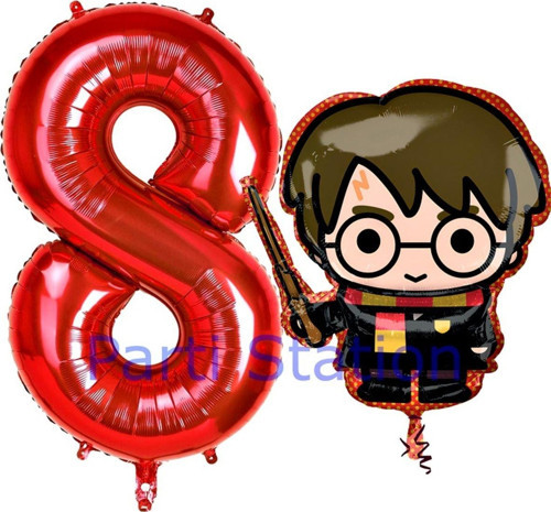 Harry Potter 8 Yaş Kırmızı Renk Rakam Balon Set Harry Potter Hogwarts Konsept Doğum Günü Balon Set