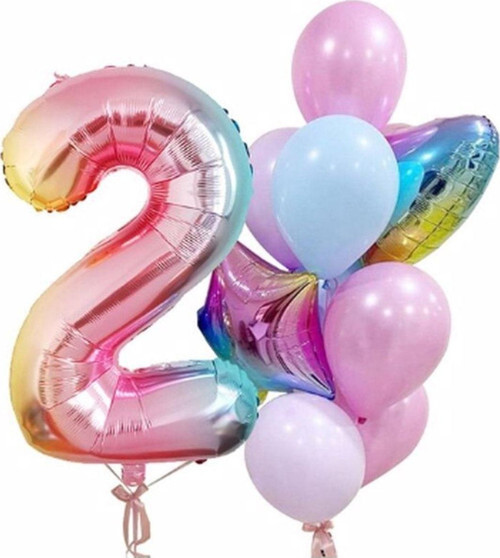 Gökkuşağı Balon Renkli Yaş Balon Rakam Konsept 2 Yaş Balon Doğum Günü Set Yaş Balon Set