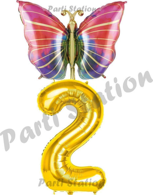Gökkuşağı Kelebek Konsept 2 Yaş Doğum Günü Balon Set Butterfly Bahar Tema Doğum Günü Balon