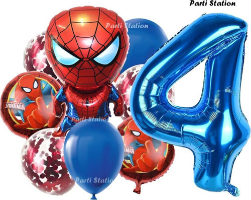 Spiderman Yıldız Balonlu 4 Yaş Konsept Doğum Günü Balon Set Örümcek Adam Spiderman Balon Set