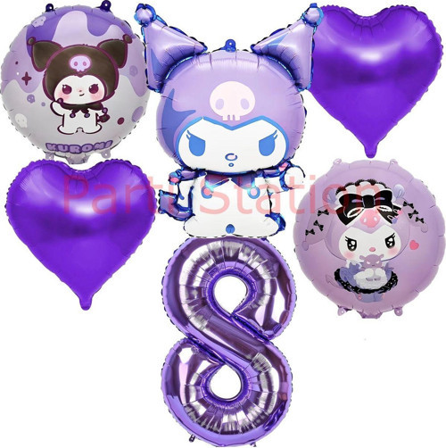 Kuromi 8 Yaş Balon Set Anime Sanrio Mymelody Cinnamonroll Hello Kitty Kuromi Konsept Doğum Günü Set