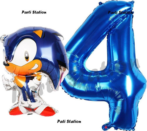 Tilki Sonic Balon 4 Yaş Doğum Günü Set Tilki Sonic Boom Konsept Balon Ve Lacivert Rakam Balon