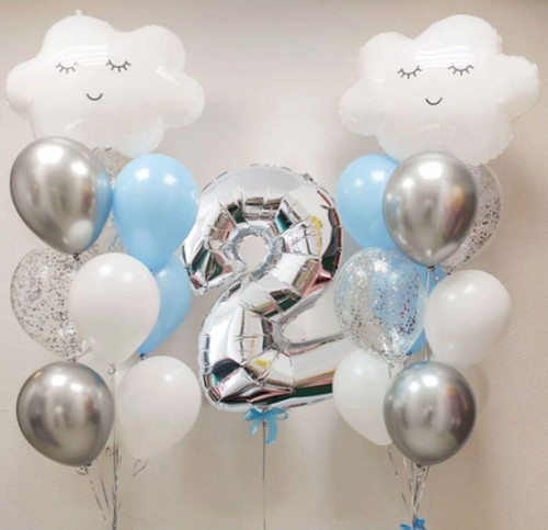 Gökyüzü Bulut 2 Yaş Balon Set Yıldız Balon Folyo Set Konsept Doğum Günü Set Yaş Balon Set