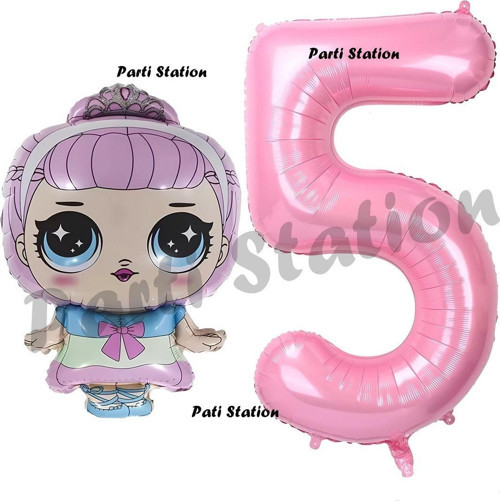 Prenses Lol Bebek 5 Yaş Balon Ve Pembe Rakam Balon Doğum Günü Parti Set