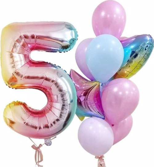 Gökkuşağı Balon Renkli Yaş Balon Rakam Konsept 5 Yaş Balon Doğum Günü Set Yaş Balon Set
