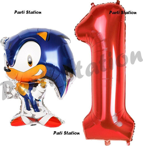 Tilki Sonic Balon 1 Yaş Doğum Günü Set Tilki Sonic Boom Konsept Balon Ve Kırmızı Rakam Balon