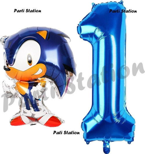 Tilki Sonic Balon 1 Yaş Doğum Günü Set Tilki Sonic Boom Konsept Balon Ve Lacivert Rakam Balon