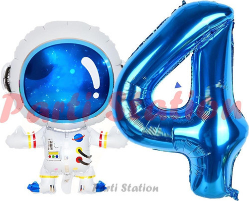 Uzay Astronot Konsept 4 Yaş Balon Set Uzay Astronot Ve Lacivert Rakam Balon Doğum Günü Balon Set