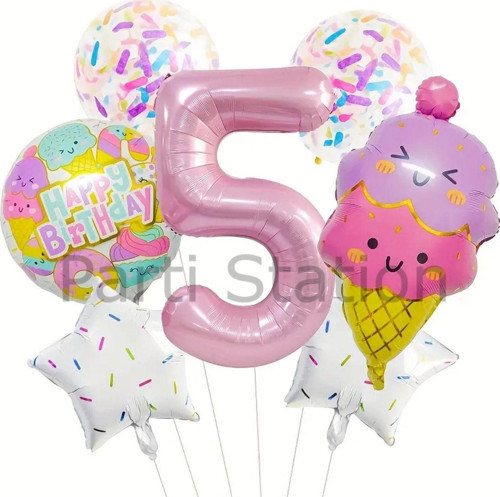 İce Cream Dondurma 5 Yaş Balon Set Şeker Dondurma Candy Balon İce Cream Konsept Doğum Günü Balon Set