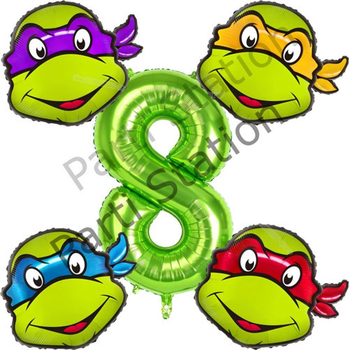 Ninja Kaplumbağalar 8 Yaş Yeşil Balon Set Ninja Turtles Konsept Doğum Günü Balon Set Mbappe Balon