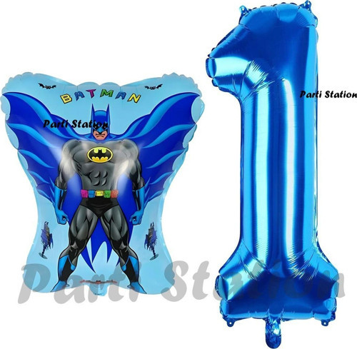 Batman Konsept 1 Yaş Balon Set Batman Yarasa Ve Lacivert Rakam Balon Doğum Günü Balon Set