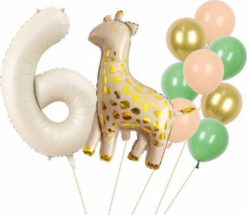 Zürafa 6 Yaş Balon Set Yıldız Balon Folyo Set Konsept Doğum Günü Set Yaş Balon Set
