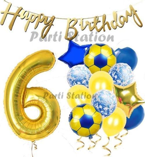 Balon Set Sarı Lacivert 6 Yaş Balon Set Futbol Balon Set Doğum Günü Balon Set