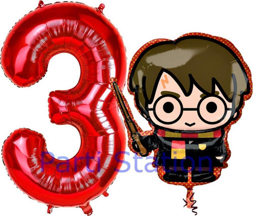 Harry Potter 3 Yaş Kırmızı Renk Rakam Balon Set Harry Potter Hogwarts Konsept Doğum Günü Balon Set